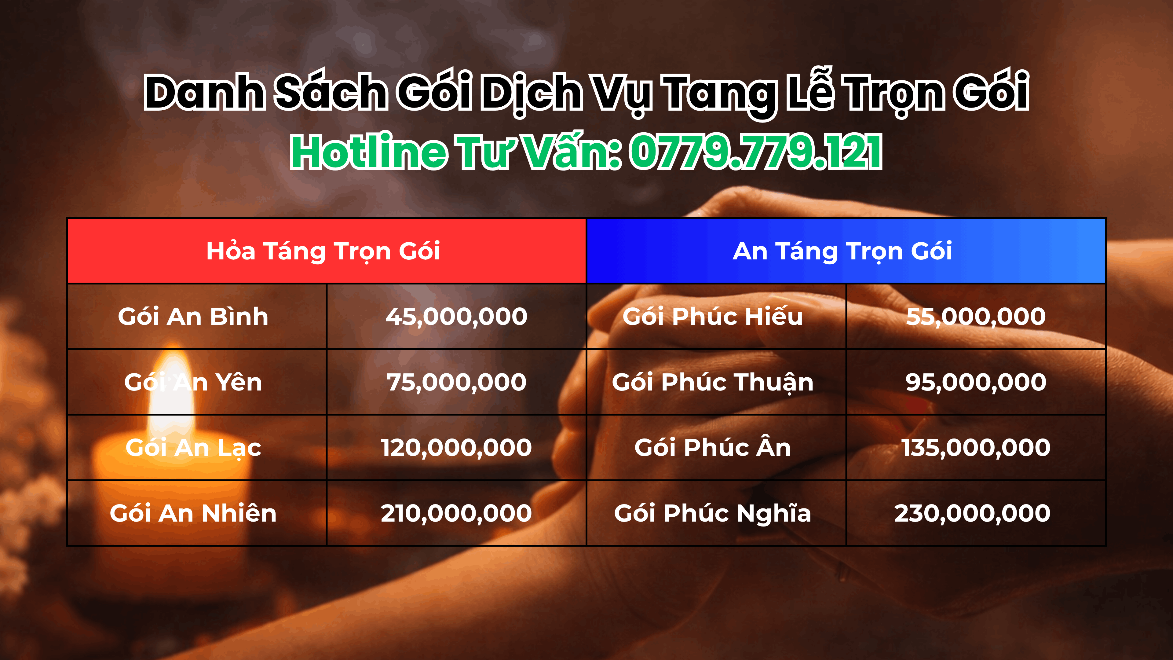 SLIDE - BẢNG GIÁ DỊCH VỤ TANG LỄ MAI TÁNG TRỌN GÓI 24H TẠI TPHCM